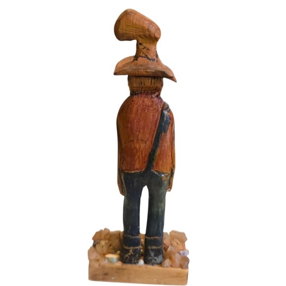 Cowboy Hillbilly Statue Hand Carved Wooden Folk Art Sculpture 11 Inch Vintage - Picture 5 of 16